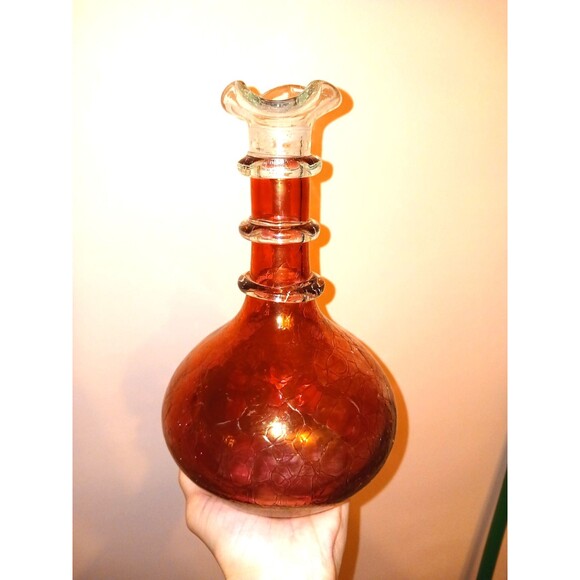 MCM Rainbow Blenko Cranberry Crackle Glass Decanter Missing Stopper Vintage - Picture 11 of 11
